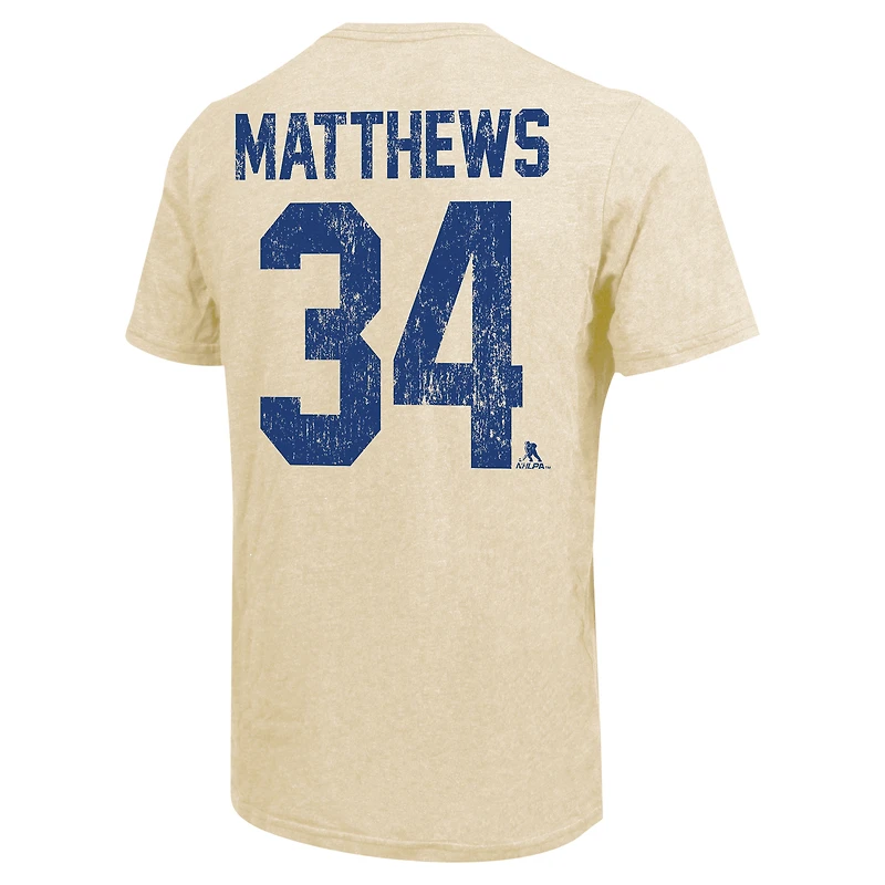 T-shirt à trois mélanges Majestic Threads Auston Matthews crème pour hommes, nom et numéro de la dynastie des Maple Leafs Toronto