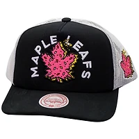 Casquette de camionneur à visière rabattable noire/blanche pour homme des Maple Leafs de Toronto, motif beignet et miettes, Mitchell & Ness