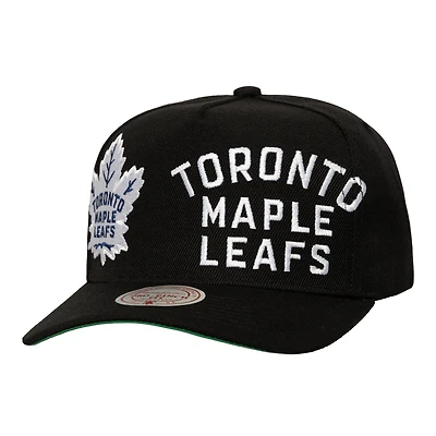 Men's Mitchell & Ness  Black Toronto Maple Leafs Busted Logo Wordmark Wrap-Around Pro Pinch Adjustable Hat