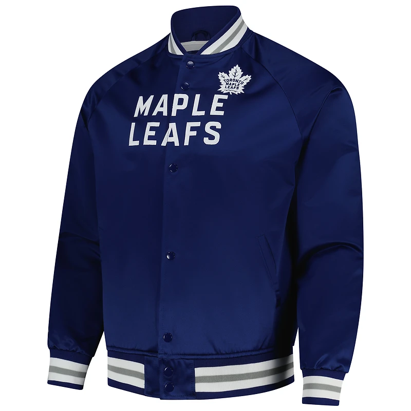 Veste à boutons-pression en satin bleu raglan Mitchell & Ness pour homme des Maple Leafs de Toronto