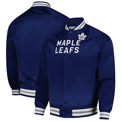 Veste à boutons-pression en satin bleu raglan Mitchell & Ness pour homme des Maple Leafs de Toronto