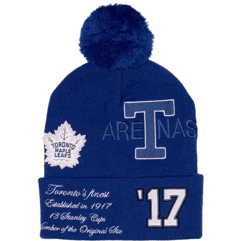 Tuque en tricot à revers universitaire avec pompon des Maple Leafs de Toronto Mitchell & Ness pour homme, bleu
