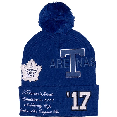 Tuque en tricot à revers universitaire avec pompon des Maple Leafs de Toronto Mitchell & Ness pour homme, bleu