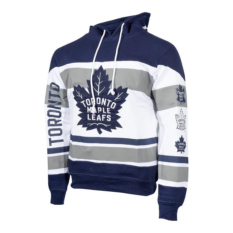 Sweat à capuche avec nom et numéro des Maple Leafs de Toronto Mitchell & Ness Mitch Marner pour hommes, bleu marine/blanc