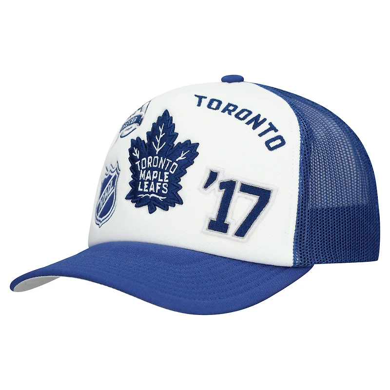 Casquette ajustable blanche/bleue pour homme Mitchell & Ness des Maple Leafs de Toronto Gridlock Trucker