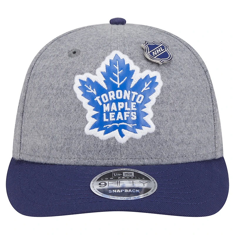 Casquette snapback 9FIFTY grise/bleue New Era pour homme, motif à pin en laine des Maple Leafs de Toronto