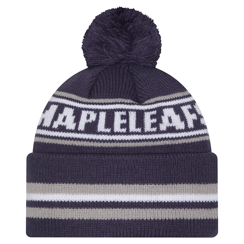 Bonnet classique en tricot à revers avec pompon New Era bleu marine des Maple Leafs de Toronto pour homme