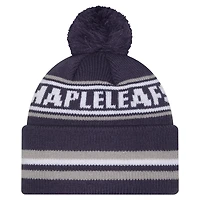 Bonnet classique en tricot à revers avec pompon New Era bleu marine des Maple Leafs de Toronto pour homme