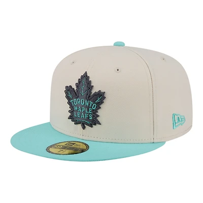 Casquette ajustée New Era 59Fifty pour homme, coloris beige et turquoise, Toronto Maple Leafs.