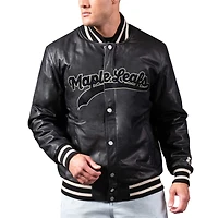 Men's Starter Black Toronto Maple Leafs Dynasty Leather Varsity Jacket