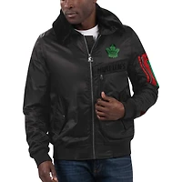 Starter x Ty Mopkins pour homme, noir, mois de l'histoire des Maple Leafs Toronto, satin noir - Veste à glissière pleine longueur
