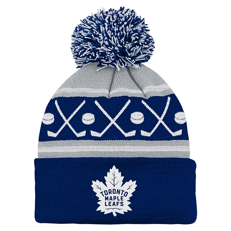 Bonnet en tricot bleu à revers et pompon pour enfant d'âge préscolaire Outerstuff des Maple Leafs de Toronto