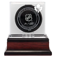 Vitrine de présentation du logo de la rondelle de hockey des Maple Leafs de Toronto (1970-2016) en acajou