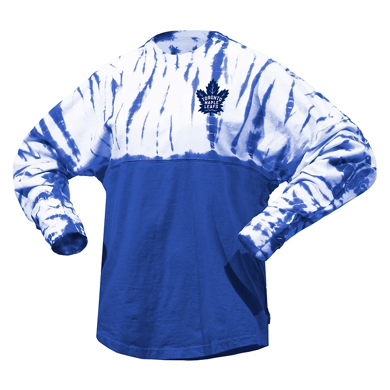 T-shirt unisexe Spirit Jersey bleu Toronto Maple Leafs Crystal Half Dye à manches longues