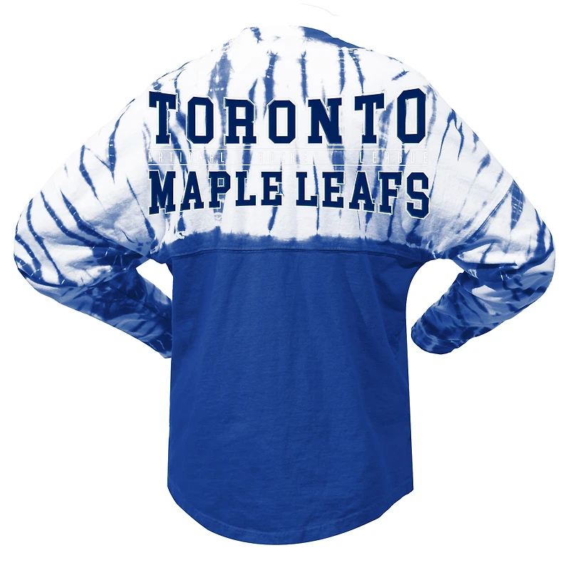 T-shirt unisexe Spirit Jersey bleu Toronto Maple Leafs Crystal Half Dye à manches longues