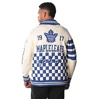 Cardigan unisexe à fermeture éclair intégrale en jacquard crème des Maple Leafs de Toronto The Wild Collective