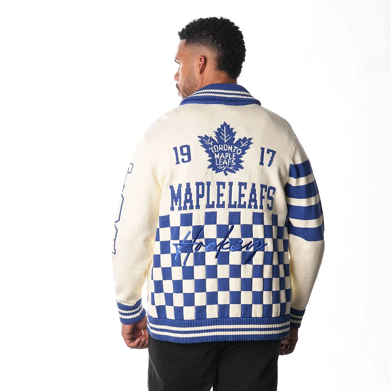 Pull unisexe à glissière complète en jacquard crème des Maple Leafs de Toronto The Wild Collective
