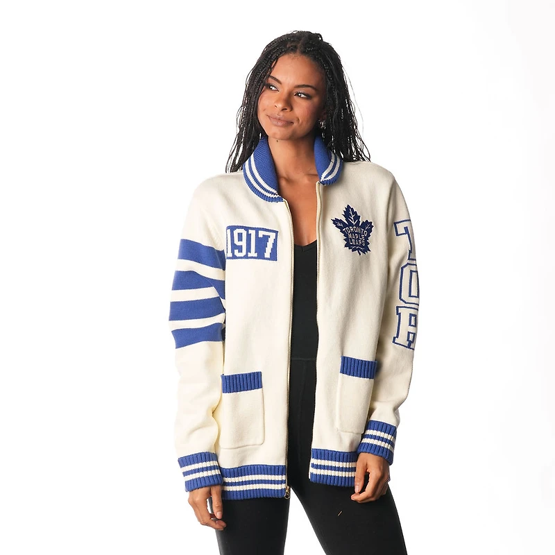 Pull unisexe à glissière complète en jacquard crème des Maple Leafs de Toronto The Wild Collective