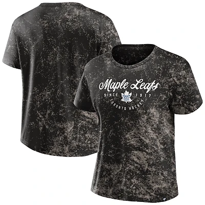 T-shirt noir délavé vintage Heritage Fanatics des Maple Leafs de Toronto pour femmes