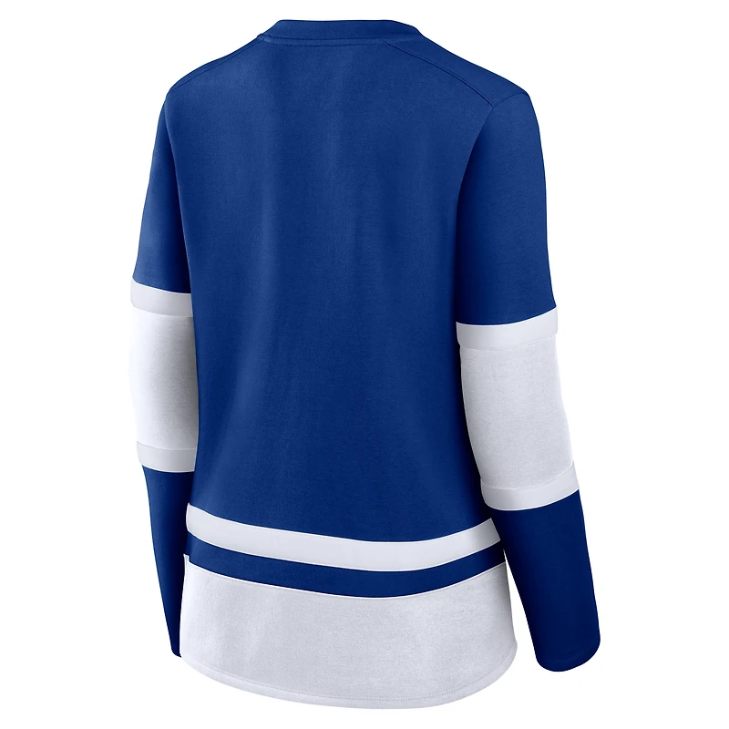 T-shirt à manches longues lacets bleu/blanc pour femme Fanatics Toronto Maple Leafs Prime Time