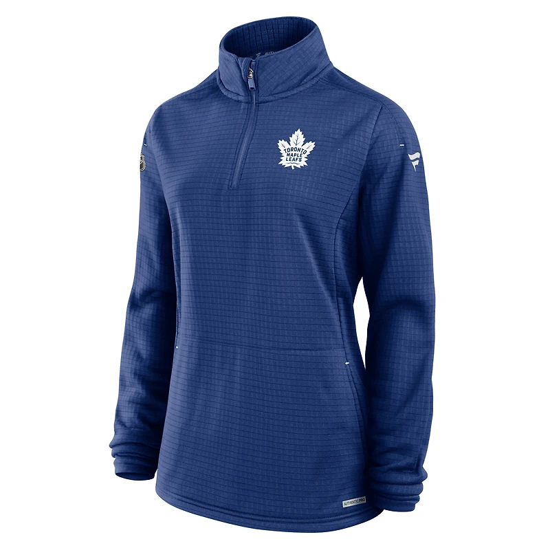 Sweat-shirt léger à glissière quart de tour authentique Pro Rink bleu pour femme Fanatics des Maple Leafs Toronto