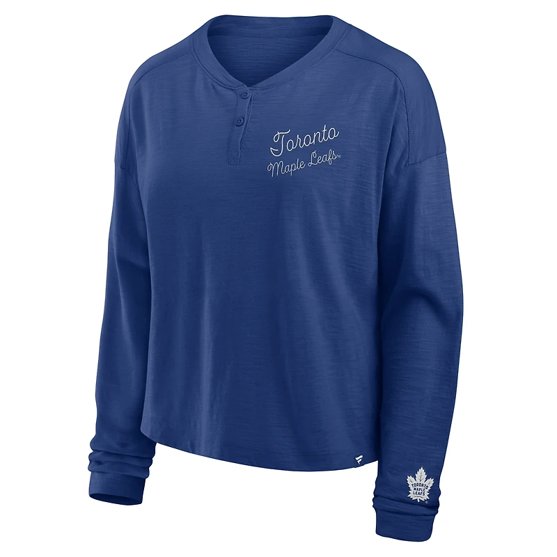T-shirt Henley surdimensionné à manches longues All Out Effort bleu pour femmes Fanatics des Maple Leafs de Toronto