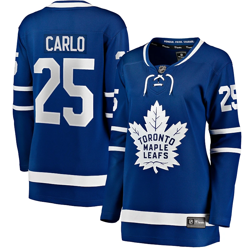 Maillot de joueur échappé à domicile des Maple Leafs Toronto, bleu, Brandon Carlo, fanatiques féminines