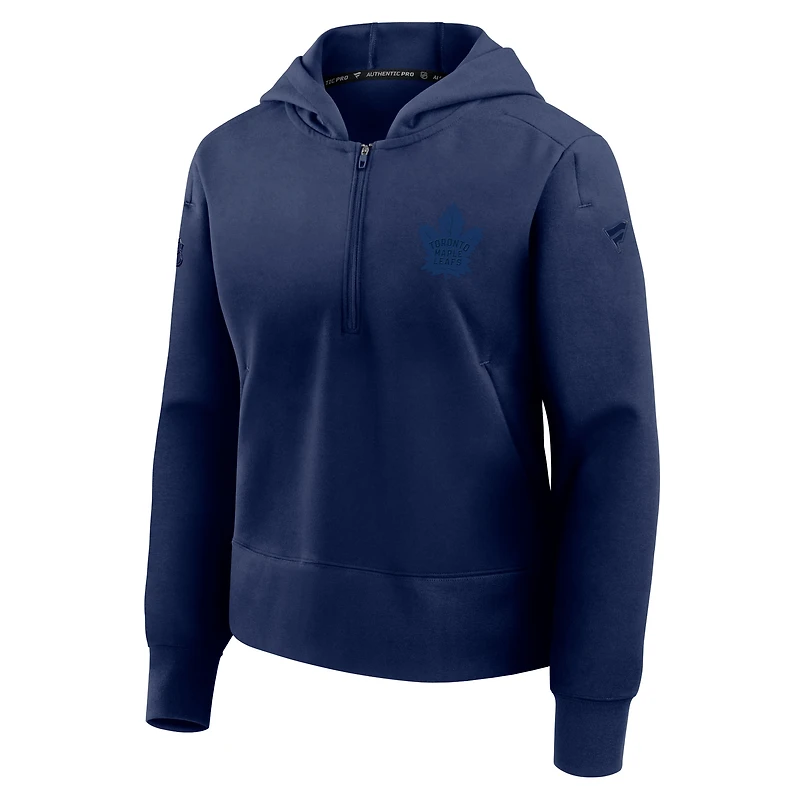 Sweat à capuche glissière quart de tour Authentic Pro Road Tri-Blend bleu marine pour femme des Maple Leafs Toronto