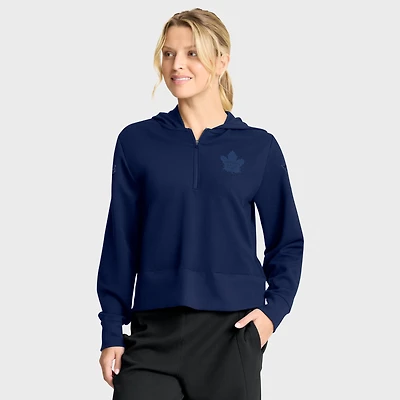 Sweat à capuche glissière quart de tour Authentic Pro Road Tri-Blend bleu marine pour femme des Maple Leafs Toronto