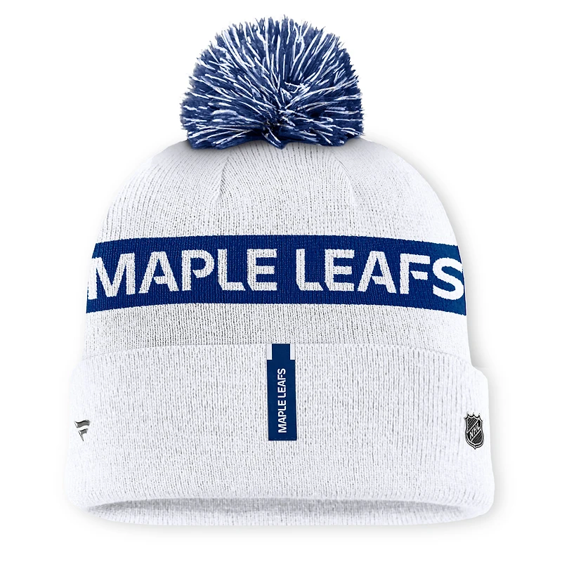 Bonnet en tricot à revers avec pompon authentique Pro Rink des Maple Leafs de Toronto Fanatics pour femme