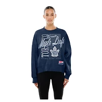 Sweat-shirt court à manches dolman bleu marine pour femme New Era des Maple Leafs de Toronto, coupe carrée et délavé minéral