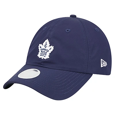 Casquette ajustable New Era bleu marine 9FORTY pour femme avec queue de cheval des Maple Leafs de Toronto