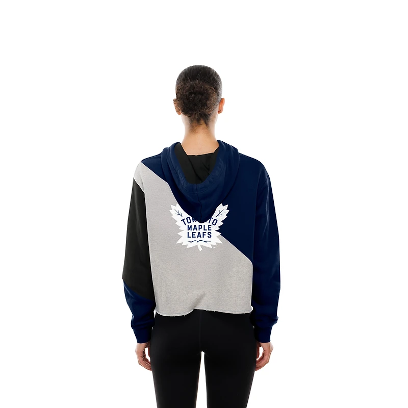 Sweat à capuche court et carré bleu marine recyclé blocs de couleurs des Maple Leafs Toronto New Era pour femme