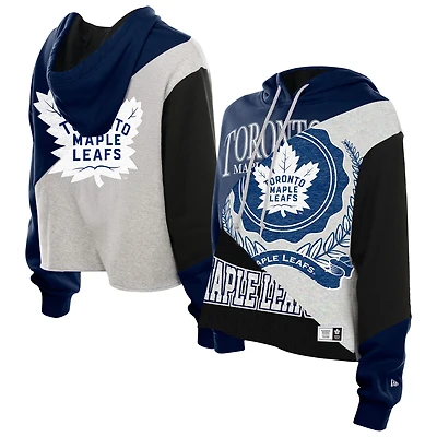 Women's New Era Navy Toronto Maple Leafs Upcycled Color Block Cropped Boxy Hoodie