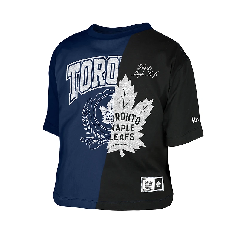 T-shirt court bleu marine recyclé à imprimé blocs de couleurs des Maple Leafs Toronto New Era pour femme