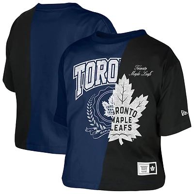 Women's New Era Navy Toronto Maple Leafs Upcycled Colorblocked Boxy Cropped T-Shirt