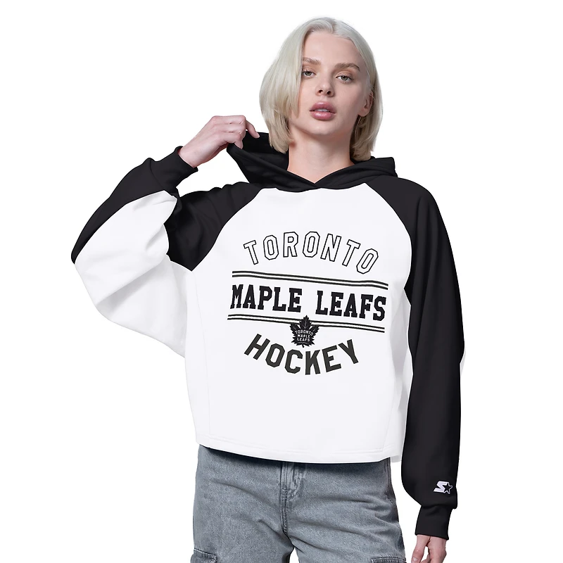 Women's Starter  White/Black Toronto Maple Leafs Bootleg Cropped Raglan Hoodie