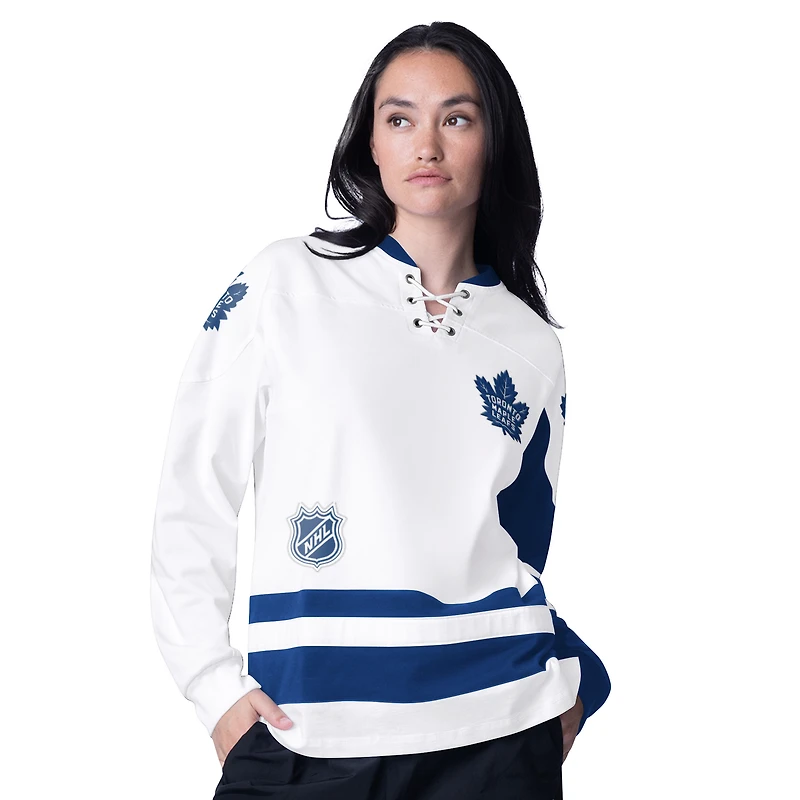 Women's Starter White Toronto Maple Leafs Hat Trick Long Sleeve Lace-Up T-Shirt