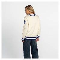 Pull à col en V jacquard crème The Wild Collective pour femme, motif Maple Leafs de Toronto