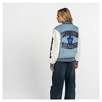 Veste universitaire en denim à boutons-pression pour femmes The Wild Collective Toronto Maple Leafs