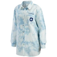 Women's WEAR by Erin Andrews Denim Toronto Maple Leafs Chambray Acid-Washed Long Sleeve - Button-Up Shirt