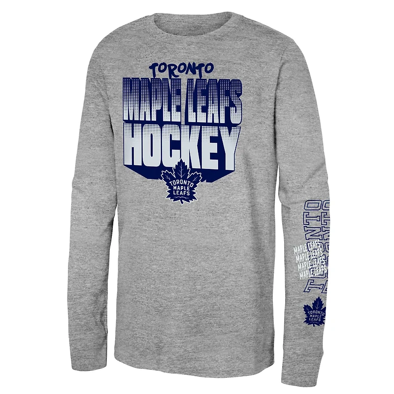 T-shirt à manches longues pour jeunes, gris chiné, des Maple Leafs de Toronto