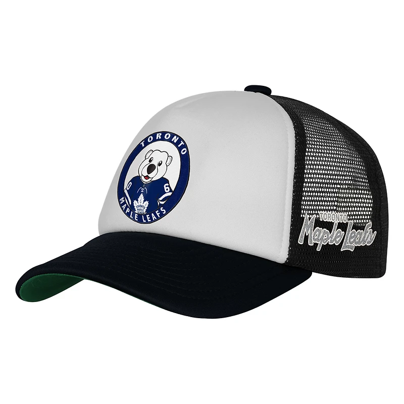 Casquette de camionneur ajustable blanche Mitchell & Ness pour jeunes, mascotte des Maple Leafs de Toronto