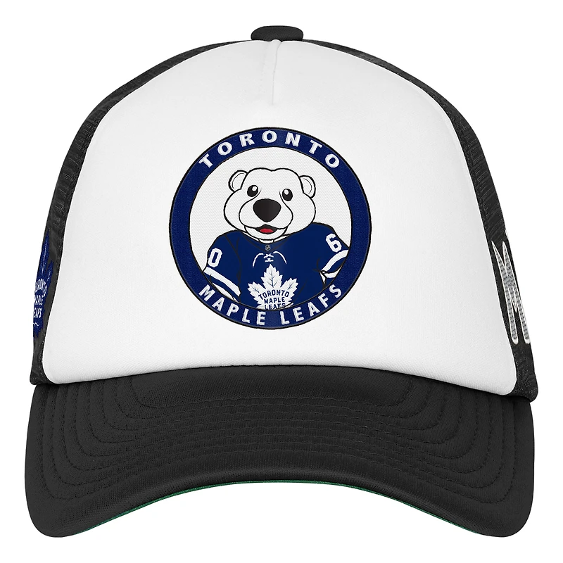 Casquette de camionneur ajustable blanche Mitchell & Ness pour jeunes, mascotte des Maple Leafs de Toronto
