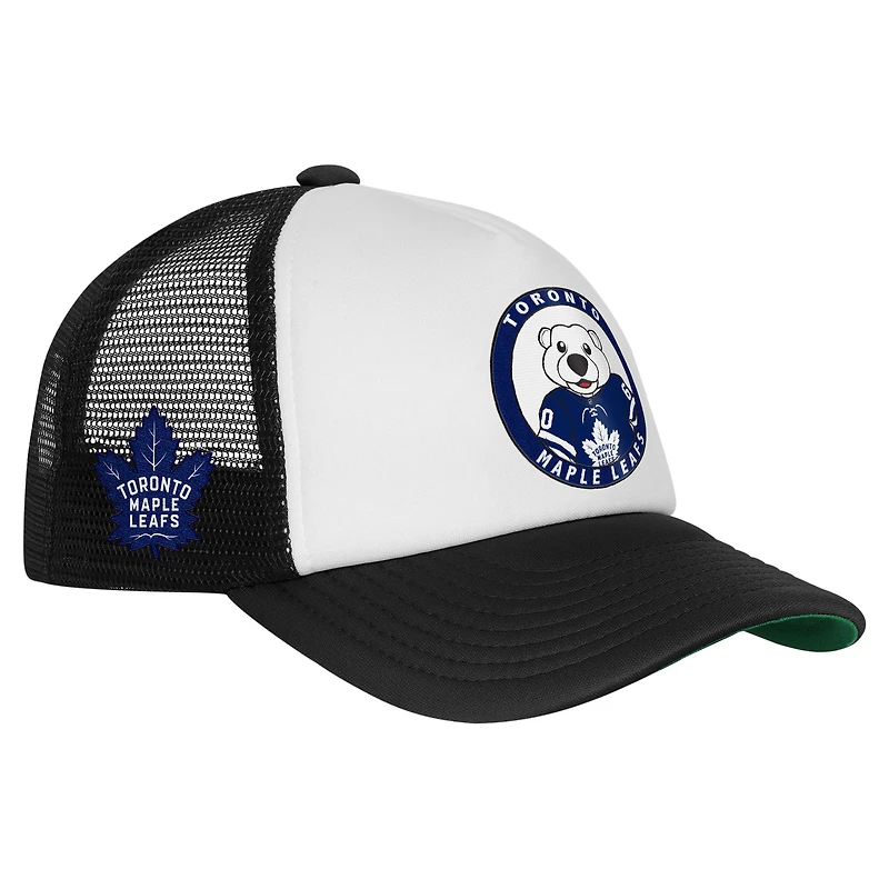 Casquette de camionneur ajustable blanche Mitchell & Ness pour jeunes, mascotte des Maple Leafs de Toronto