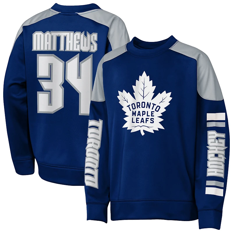 Sweat-shirt ras du cou bleu Auston Matthews des Maple Leafs de Toronto pour jeunes