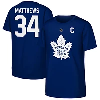 T-shirt bleu Auston Matthews des Maple Leafs de Toronto avec écusson du capitaine et nom numéro joueur