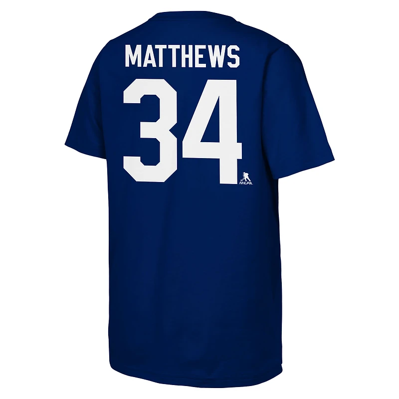 T-shirt bleu Auston Matthews des Maple Leafs de Toronto avec écusson du capitaine et nom numéro joueur