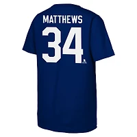 T-shirt bleu Auston Matthews des Maple Leafs de Toronto avec écusson du capitaine et nom numéro joueur