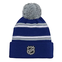 Bonnet en tricot à revers bleu jacquard des Maple Leafs de Toronto pour jeunes avec pompon